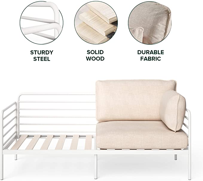 ZINUS Ellen White Metal Loveseat / Steel Framework with Upholstered Cushions / Easy Assembly