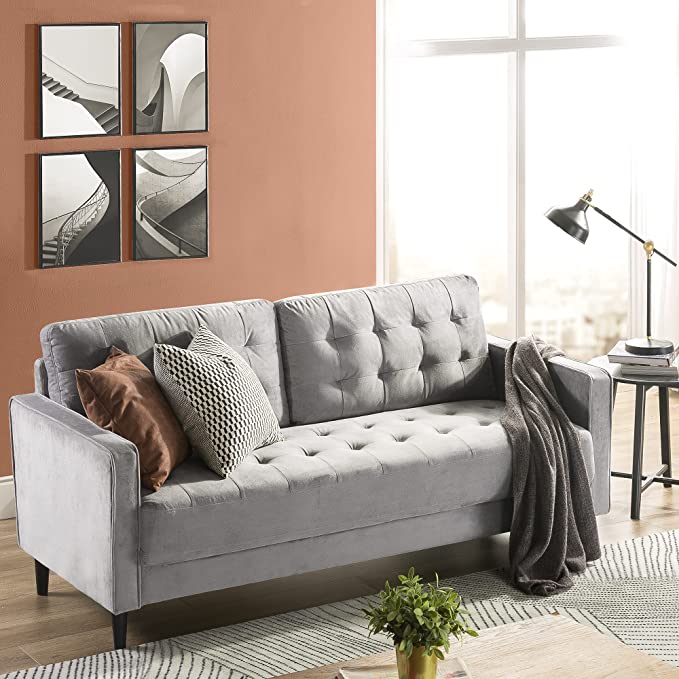 ZINUS Benton Velvet Sofa Couch / Easy, Tool-Free Assembly, Grey Velvet