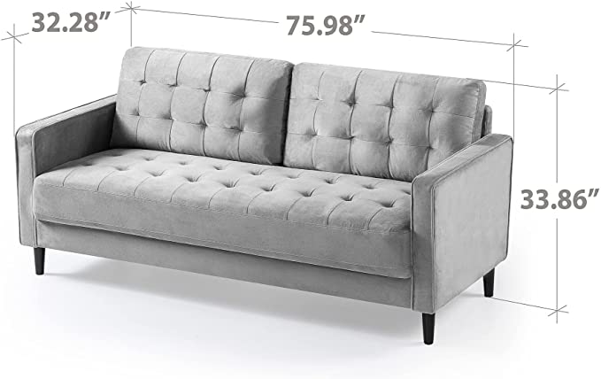ZINUS Benton Velvet Sofa Couch / Easy, Tool-Free Assembly, Grey Velvet