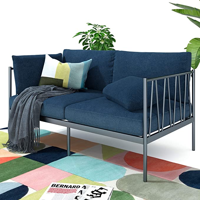 ZINUS Amanda Navy Metal Loveseat / Steel Framework with Upholstered Cushions / Easy Assembly