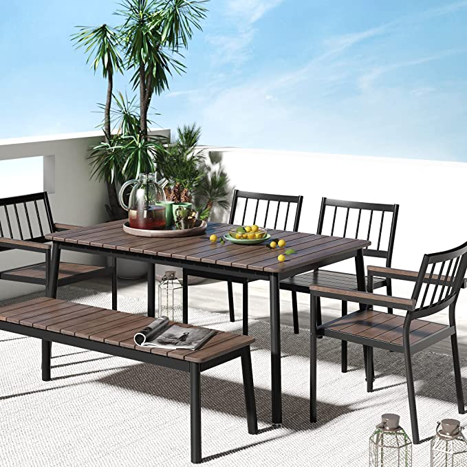 ZINUS Savannah Aluminum and Bamboo Outdoor 6 Piece Dining Set / Premium Patio Dining Set / Weather Resistant and Rust Proof / Easy Assembly