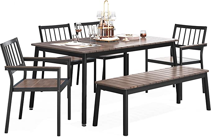 ZINUS Savannah Aluminum and Bamboo Outdoor 6 Piece Dining Set / Premium Patio Dining Set / Weather Resistant and Rust Proof / Easy Assembly
