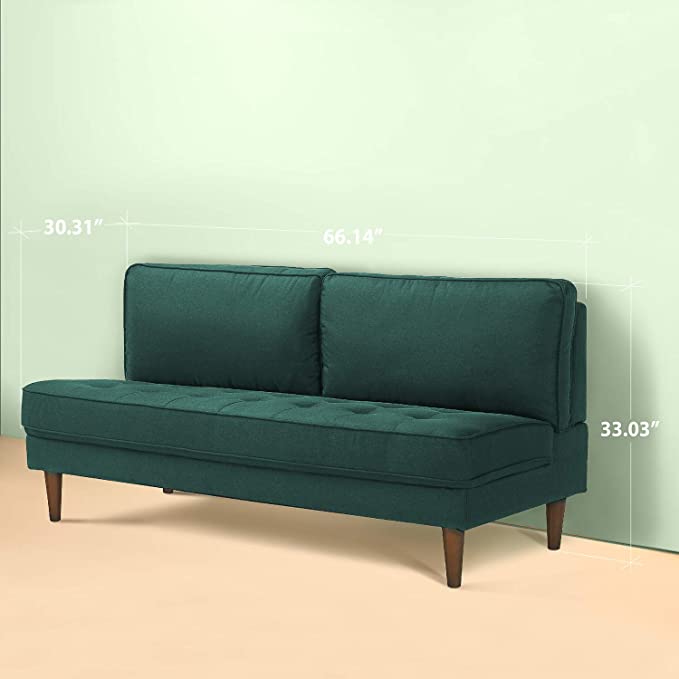 Zinus Christine Armless Upholstered 66.1 Inch / Living Room Couch, Forest Green