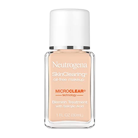 Neutrogena Skin Clearing Oil-Free Acne and Blemish Fighting Liquid Foundation with .5% Salicylic Acid Acne Medicine, Shine Controlling Makeup for Acne Prone Skin,1 fl. oz