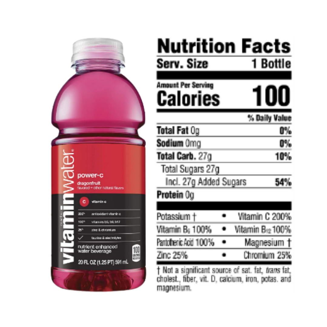 Vitaminwater Power-C, Dragon Fruit Flavored, Electrolyte Enhanced Bottled Water, 20 Ounce - Pack of 12