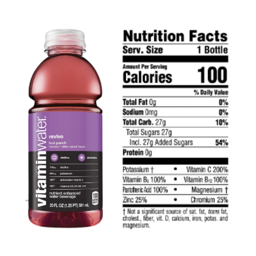 Vitaminwater Revive, Fruit Punch Flavored, Electrolyte Enhanced Bottled Water, 20 Ounce - Pack of 12