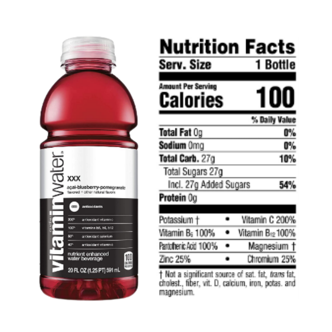 Vitaminwater XXX, Acai-Blueberry-Pomegranate Flavored, Electrolyte Enhanced Bottled Water, 20 Ounce - Pack of 12