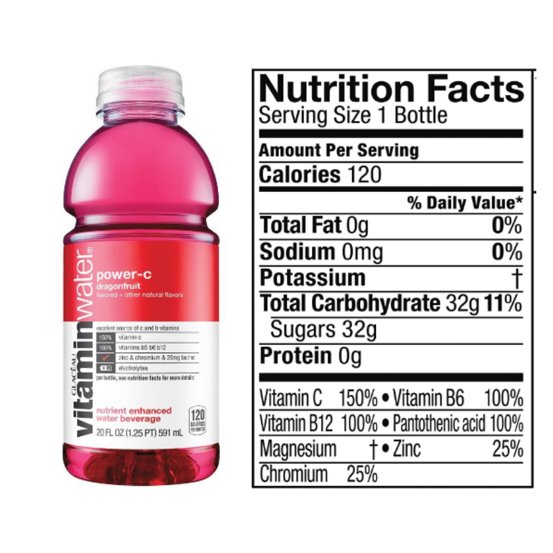 Vitaminwater Power-C, Dragon Fruit Flavored, Electrolyte Enhanced Bottled Water, 20 Ounce - Pack of 24