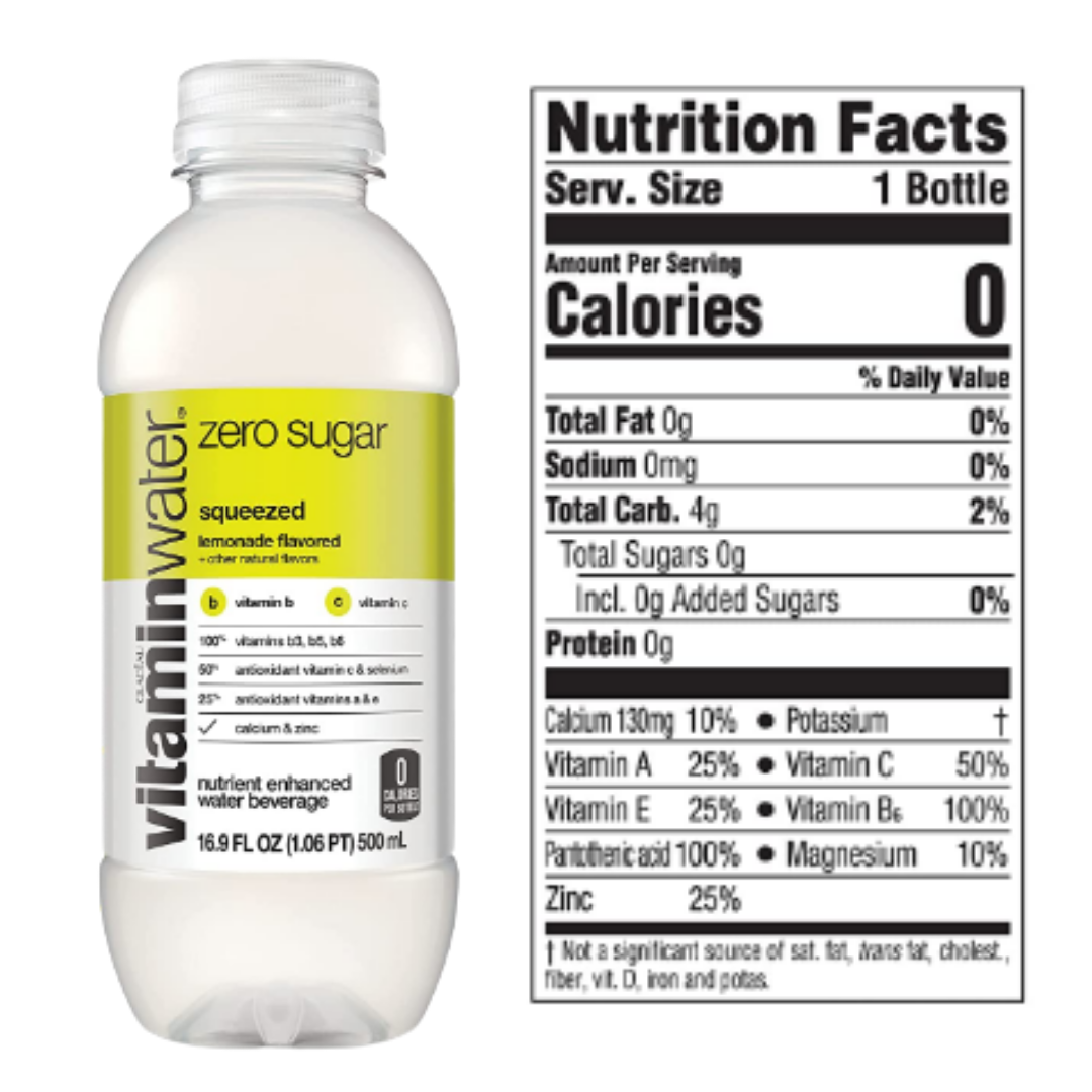 Vitaminwater Zero Squeezed, Electrolyte Enhanced Water with Vitamins, Lemonade Drinks, 16.9 Ounce - Pack of 24