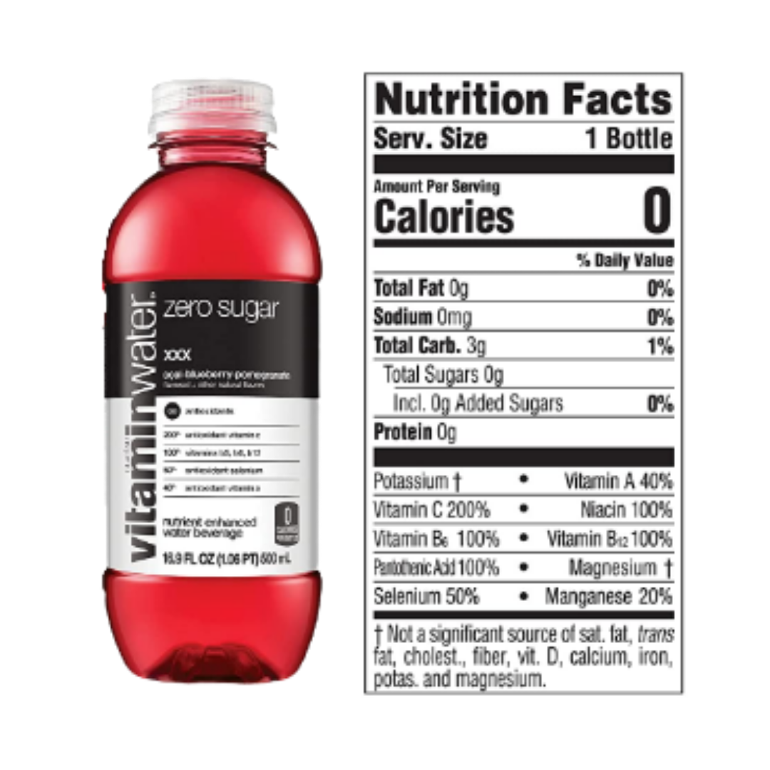 Vitaminwater Zero XXX, Electrolyte Enhanced Water with Vitamins, Açai-Blueberry-Pomegranate Drinks, 16.9 Ounce - Pack of 6