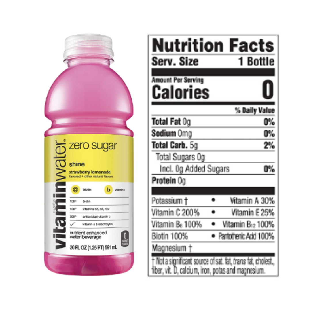 Vitaminwater Zero Shine, Electrolyte Enhanced Water with Vitamins, Strawberry-Lemonade, 20 Ounce - Pack of 12