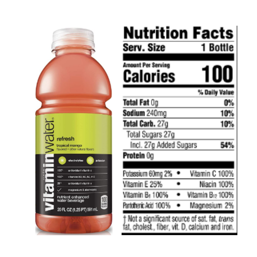 Vitaminwater Refresh, Tropical Mango Flavored, Electrolyte Enhanced Bottled Water, 20 Ounce - Pack of 12