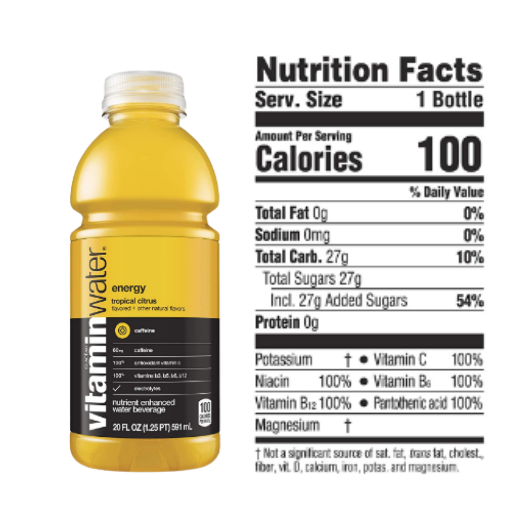 Vitaminwater Energy, Tropical Citrus Flavored, Electrolyte Enhanced Bottled Water, 20 Ounce - Pack of 12
