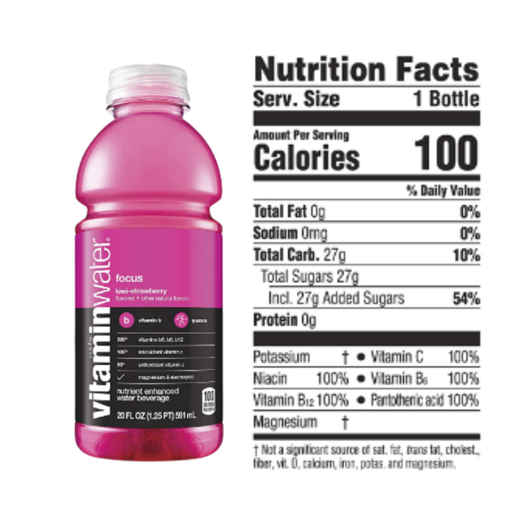 Vitaminwater Focus, Kiwi-Strawberry Flavored, Electrolyte Enhanced Bottled Water, 20 Ounce - Pack of 12