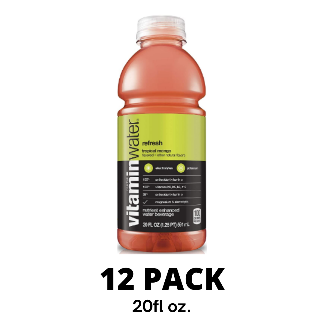 Vitaminwater Refresh, Tropical Mango Flavored, Electrolyte Enhanced Bottled Water, 20 Ounce - Pack of 12