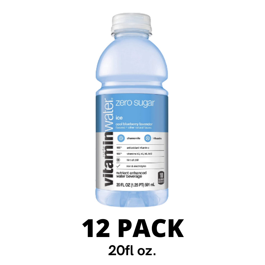 Vitaminwater Zero Sugar Ice, Ice Cool Blueberry-Lavender Flavored, Electrolyte Enhanced Bottled Water, 20 Ounce - Pack of 12