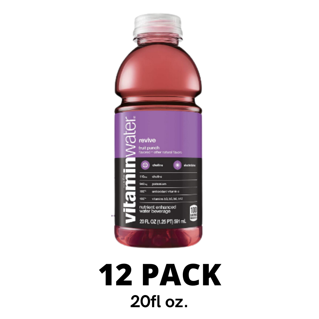 Vitaminwater Revive, Fruit Punch Flavored, Electrolyte Enhanced Bottled Water, 20 Ounce - Pack of 12