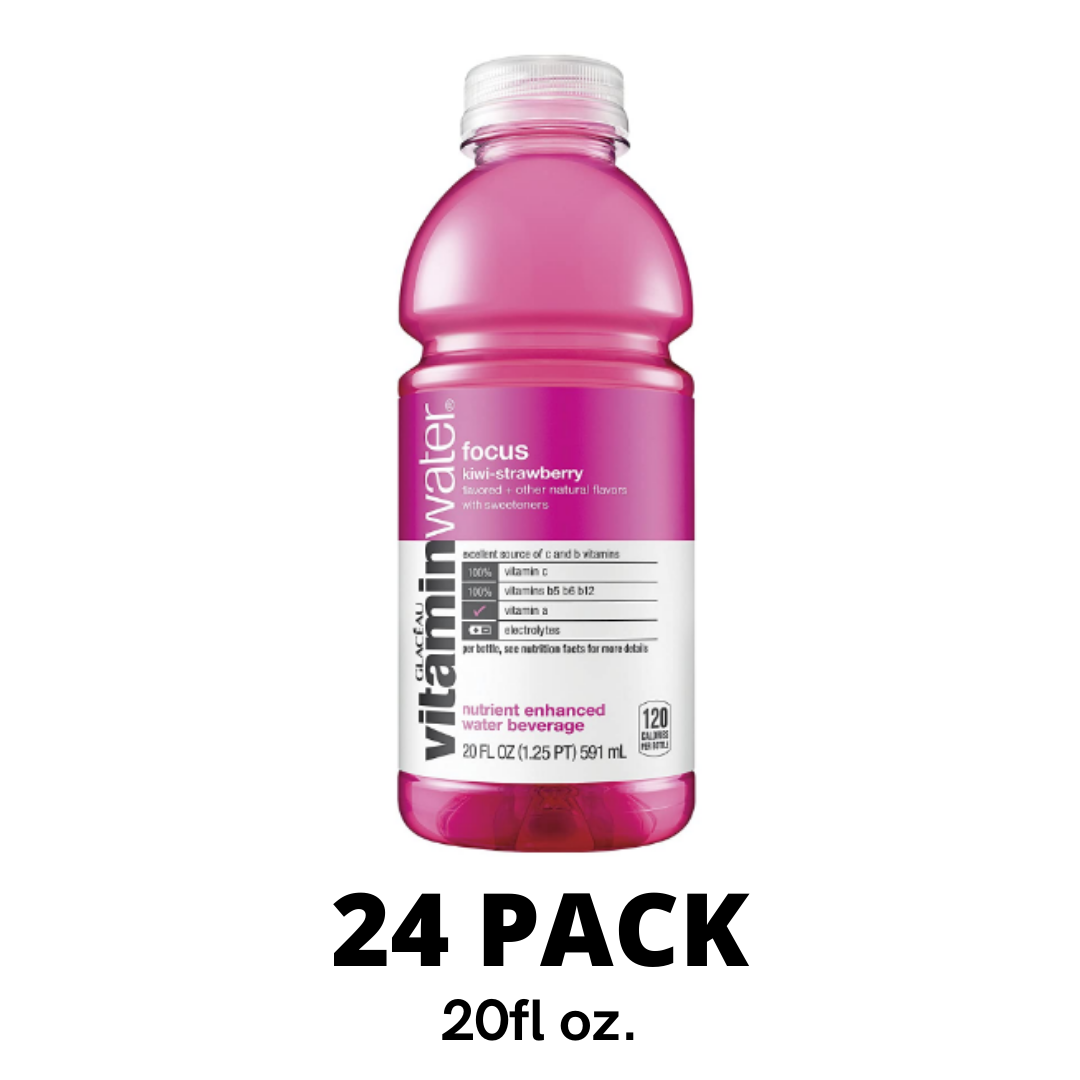 Vitaminwater Focus, Kiwi-Strawberry Flavored, Electrolyte Enhanced Bottled Water, 20 Ounce - Pack of 24