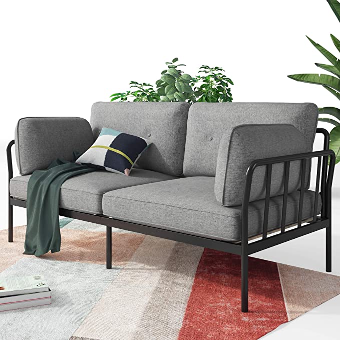 ZINUS Courtney Black Metal Sofa / Steel Framework with Upholstered Cushions / Easy Assembly