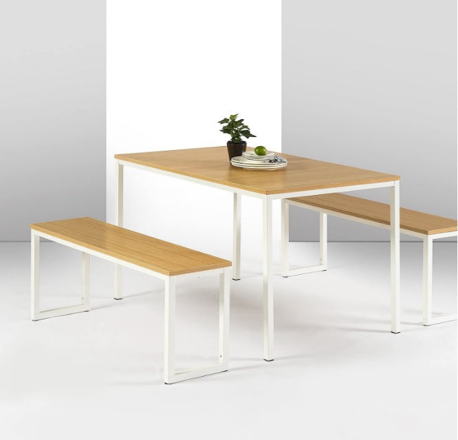 Zinus Louis Modern Studio Collection Soho Dining Table with Two Benches (3 piece set) - White