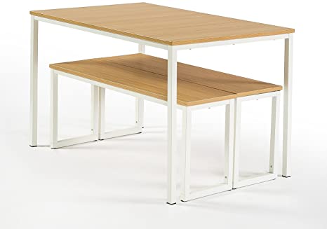 Zinus Louis Modern Studio Collection Soho Dining Table with Two Benches (3 piece set) - White