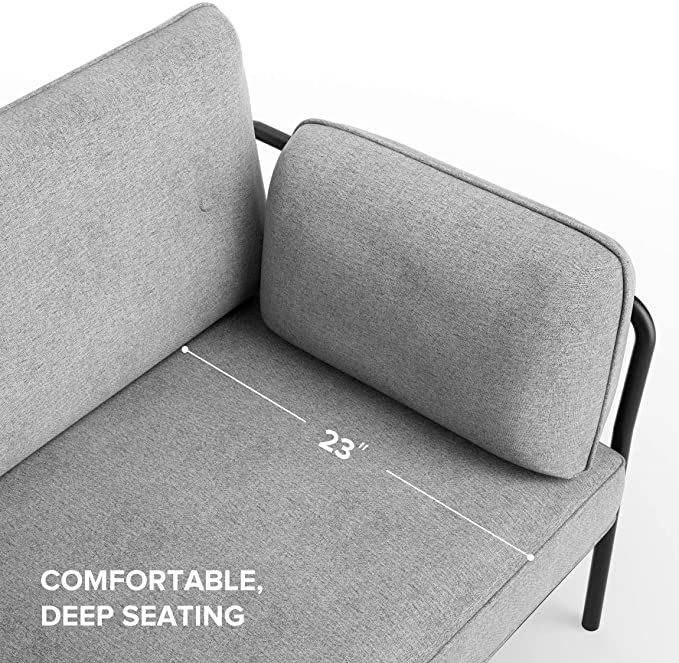 ZINUS Courtney Black Metal Loveseat / Steel Framework with Upholstered Cushions / Easy Assembly