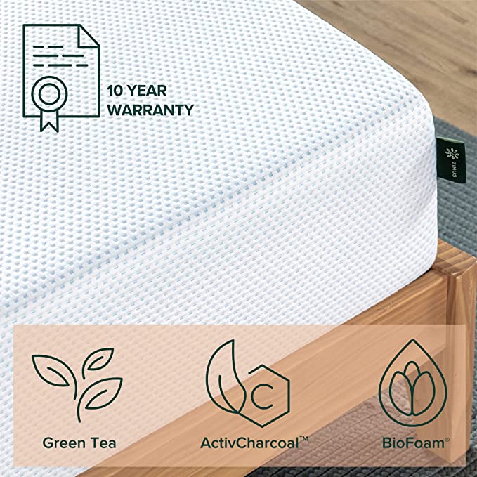 ZINUS Lottie Upholstered Platform Bed Frame, Grey & 12 Inch Green Tea Cooling Gel Memory Foam Mattress