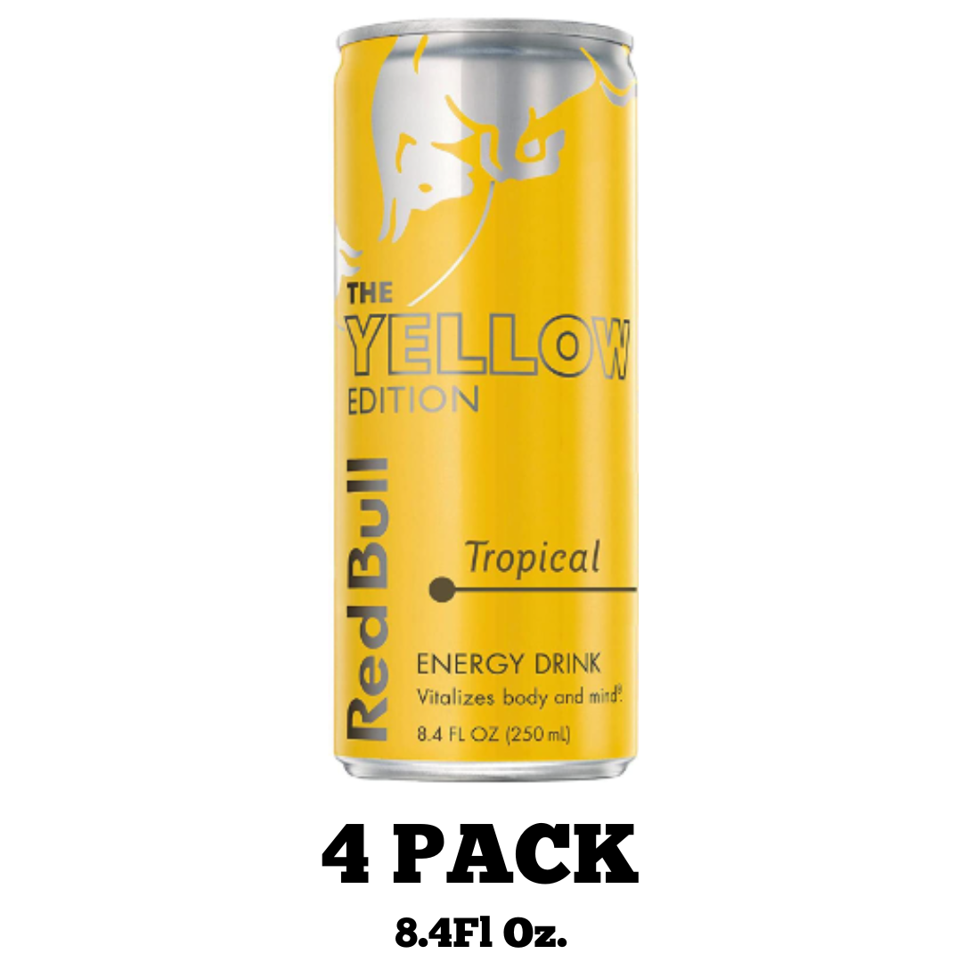 Red Bull Energy Drink, Tropical, Yellow Edition, 8.4 Ounce - 4 Pack