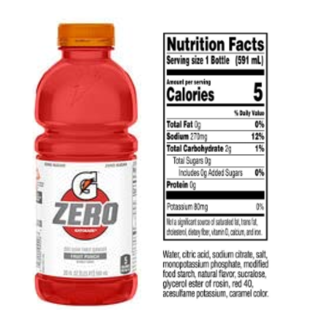 Gatorade G Zero Thirst Quencher, Fruit Punch Variety Pack, 20 Ounce - 12 Pack