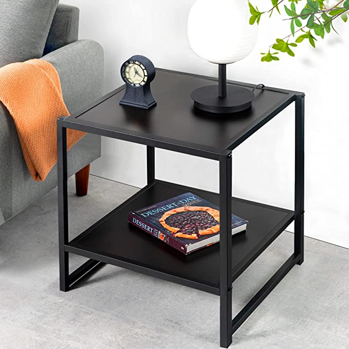 ZINUS Dane 20 Inch Black Frame Side Table / End Table / Easy Assembly, Rich black wood grain (Espresso)